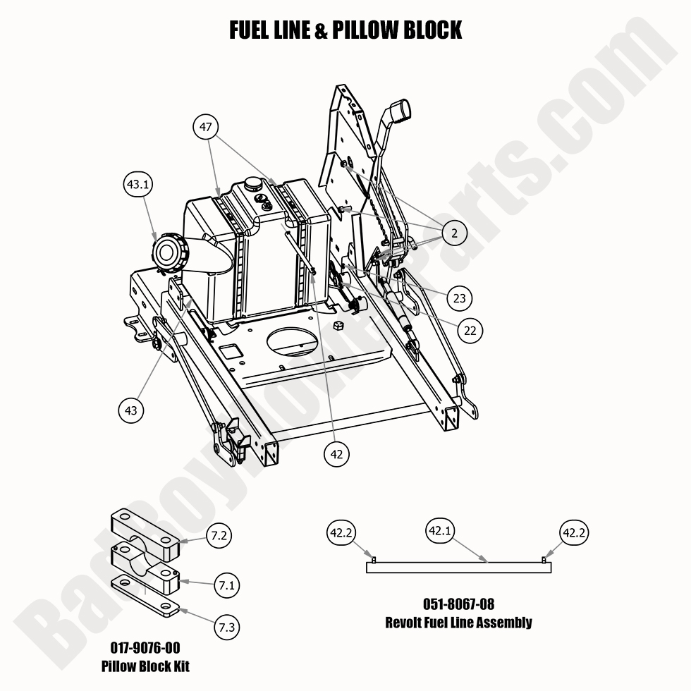 2450 - Bad Boy Mower Parts Lookup > 2020 > Revolt > Fuel Line & Pillow Block